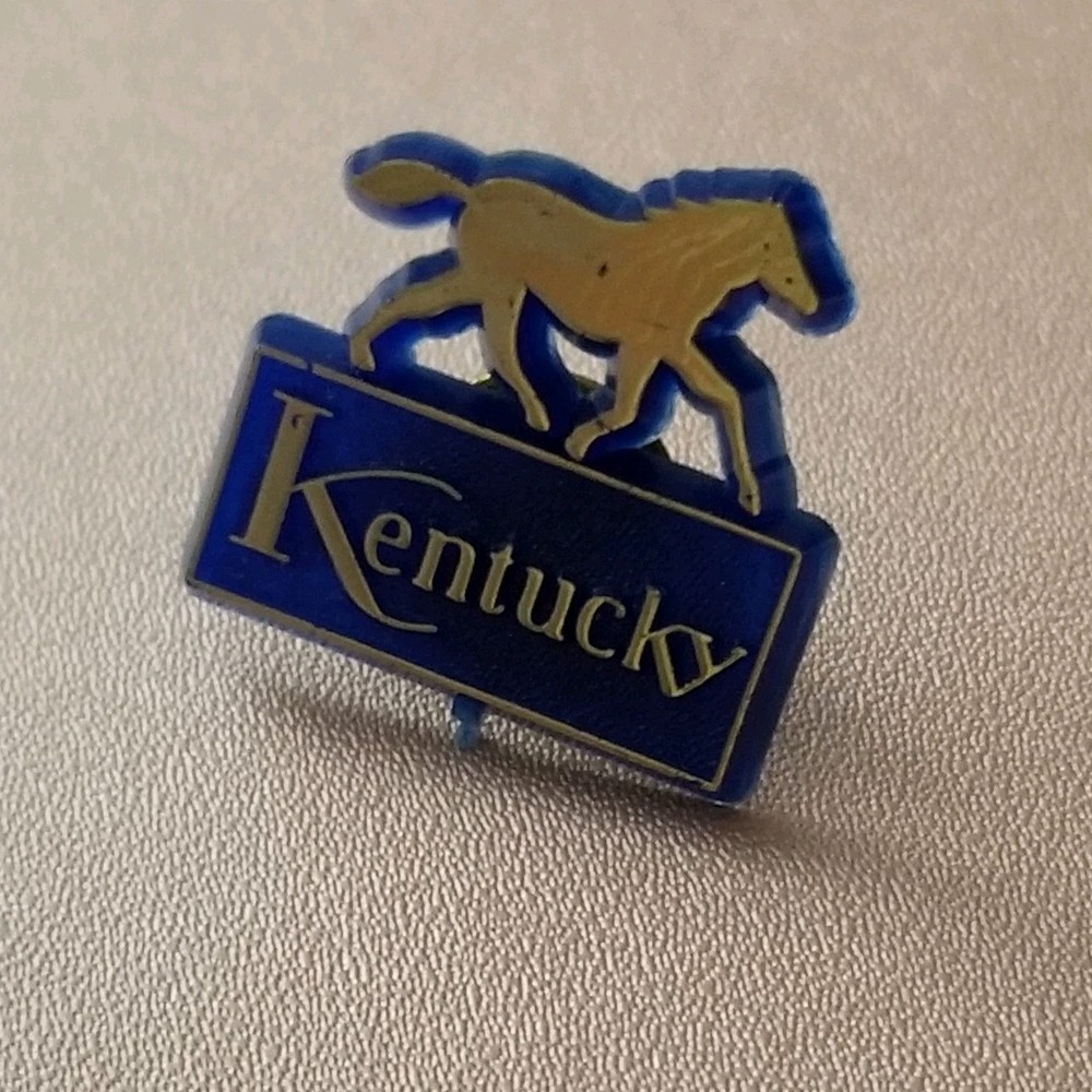 Kentucky Derby Louisville Horse Pin Vintage Blue Gold Tone Pin